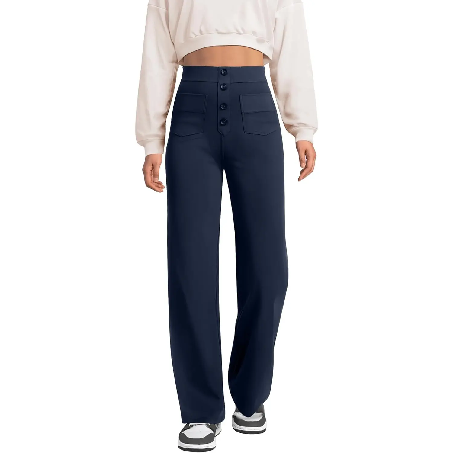 JEKAOYI  Womenswear  Straight Leg Work Appropriate Yoga Pants High Waisted Bottoms Stretchy Business Work Casual Trousers Multiple Pockets