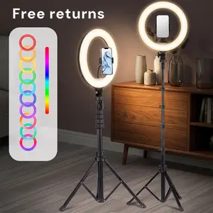 10" RGB Selfie Ring Light with 63" Extendable Tripod Stand, 10 Brightness Levels, Perfect for Smartphone, Video Vlog, Makeup, YouTube, TikTok, Zoom Call, USB-Powered, Ideal for Content Creators#SummerWins#Fathersdaygift