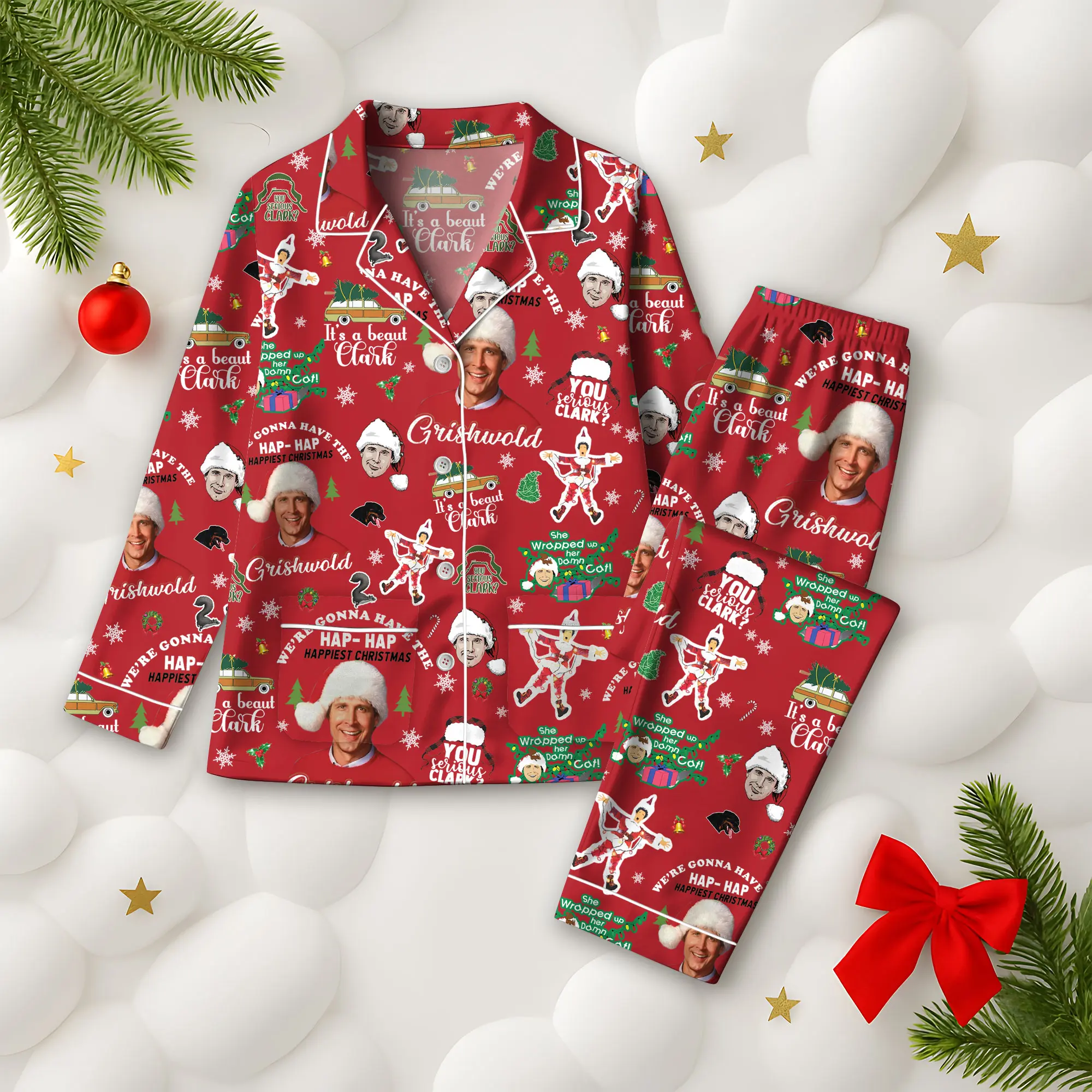 Griswold Thick Pajamas Satin Set, Clark Griswold Santa Pajamas Set, Griswold Holiday Pajamas, Christmas Tree Farm Pjs, Matching Family Pajamas