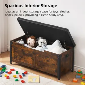 Lift Top Storage Bench for Entryway and Living Room, Shoe Organizer and Blanket Chest, Safe Hinge Toy Box for Bedroom, Multi Purpose Wooden Bench