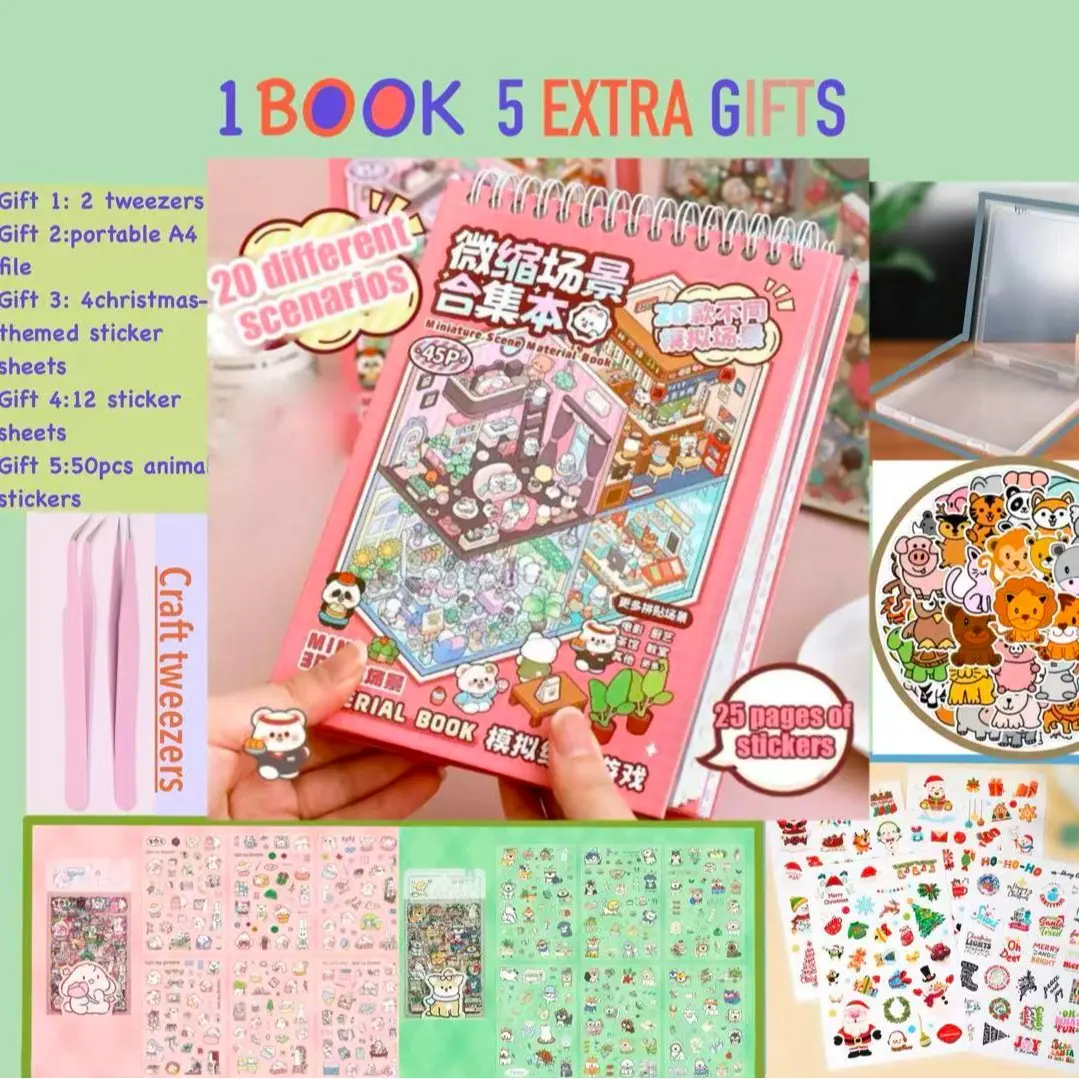 45Page Scene Sticker Book 20 New Theme Room Stickers DIY Cute Sticker Pack Journal Supplies Cartoon Stickers Decorative Scrapbook Artistic Craft Phonecase Sticker Collection - Acrylic Marker