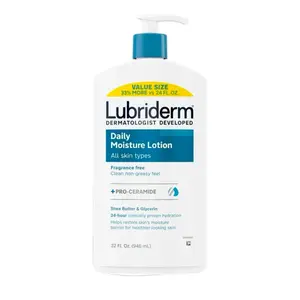 Lubriderm Daily Moisture Body Lotion + Pro-Ceramide, Value-Size, 32 fl. oz, Fragrance Free, Clean Non-Greasy Feel, All Skin Types Hydrating Moisturize