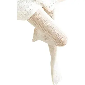 Women Fishnet Hollow Out Knitted Patterned Thick Warm Stockings Tights Vertical Strips Pantyhose For Female Womenswear Socks Basic