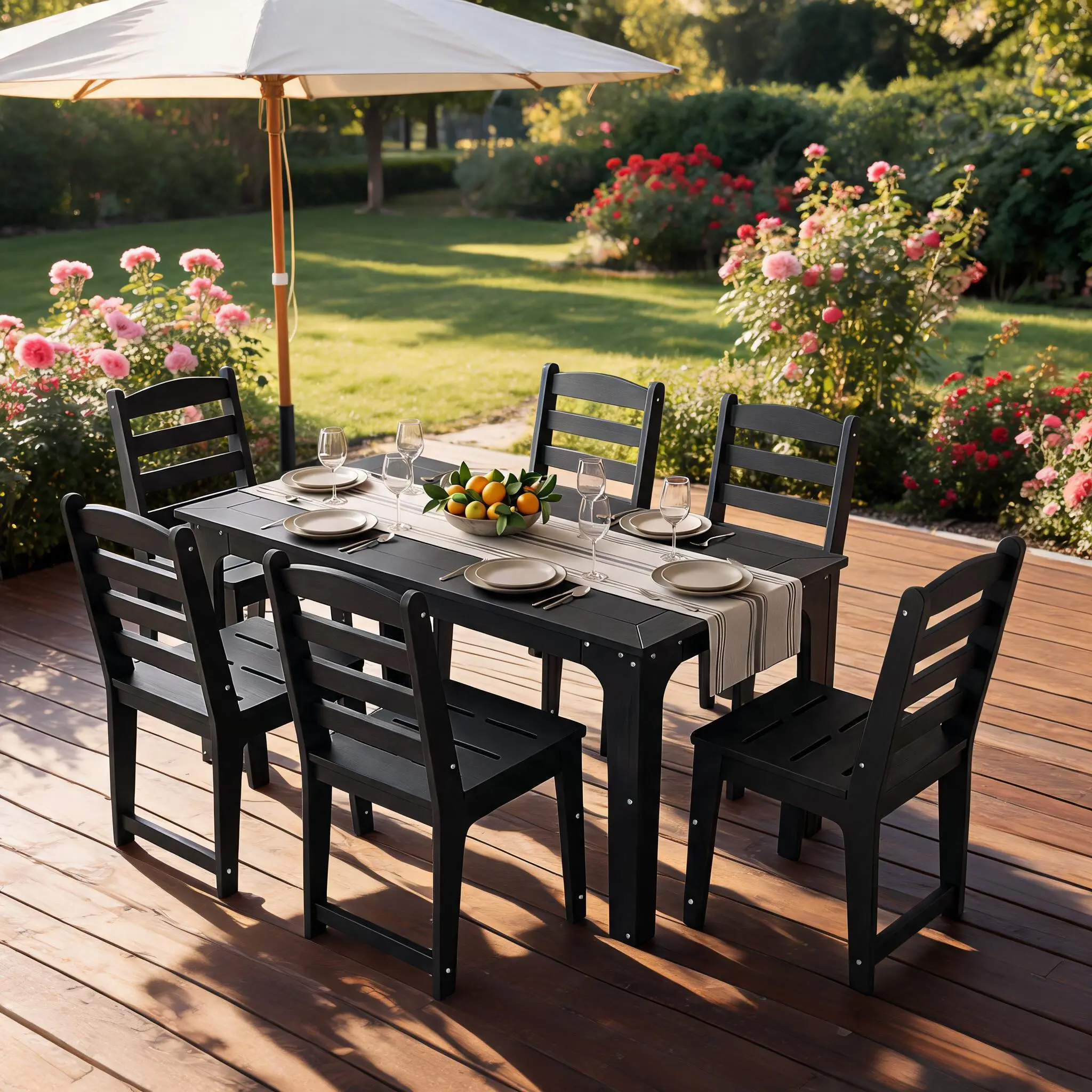 HDPE Outdoor Patio Dining Chair All Weather Resistant Set of 2, Black | Slatted Back Dining Armless Chair, Weatherproof Outdoor Side Chair Patio Furniture for Poolside Garden Backyard Deck Indoor