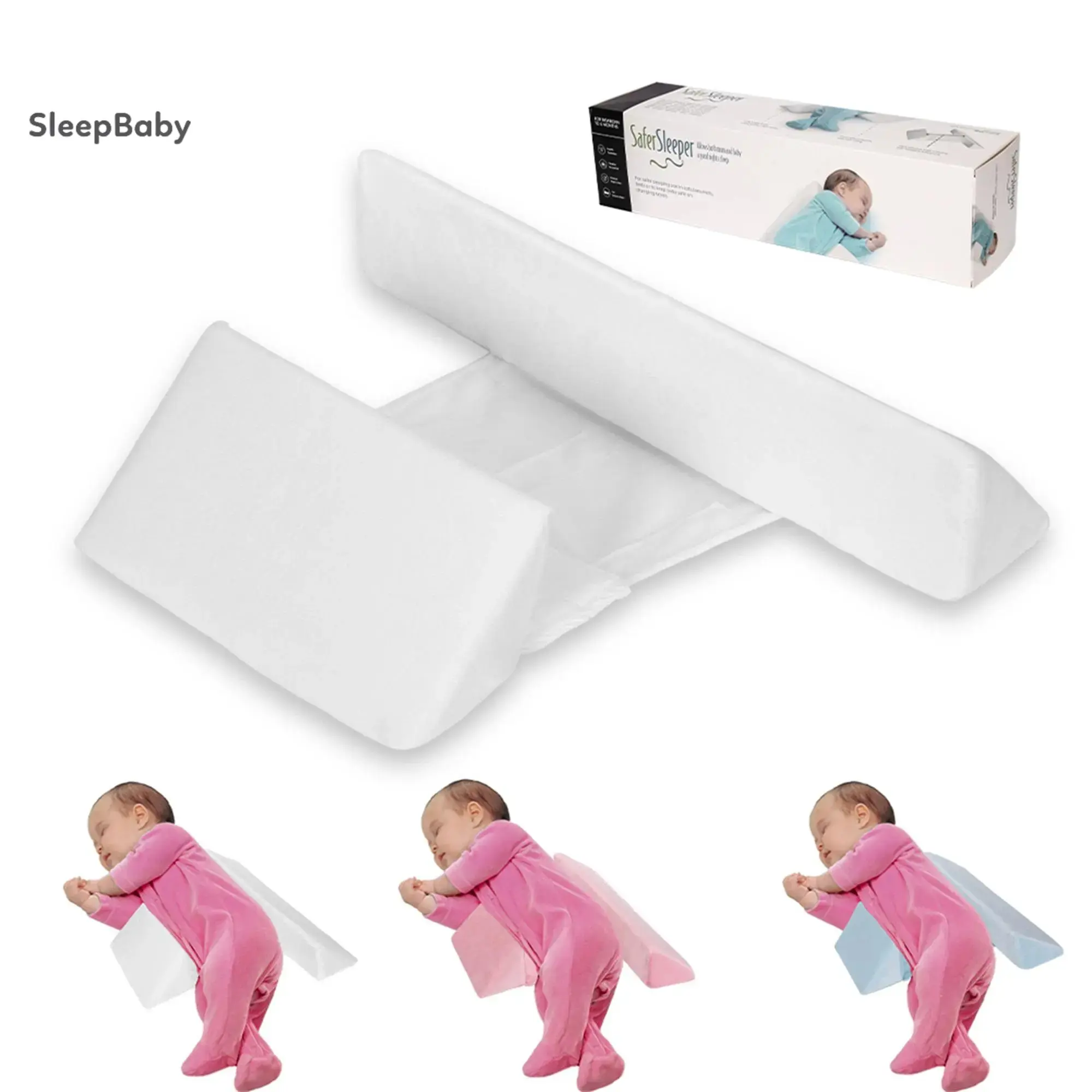 Baby Side Pillow, 45° Inclined Triangle Support Pillow With Invisible Zipper, Removable Pillowcase New Boppy Pillow Nursing（White）
