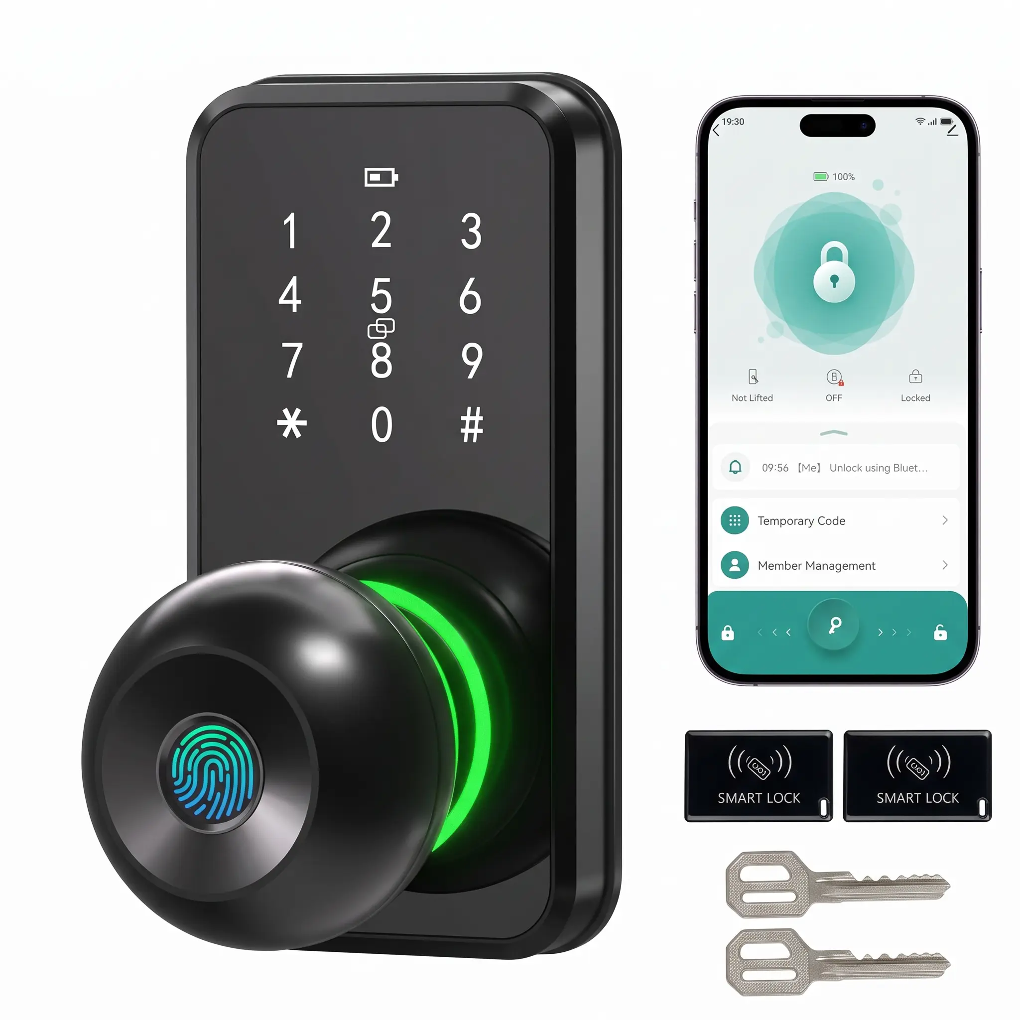 Smart Door Knob - Keyless Entry Device with Fingerprint Scanner, Touchscreen Keypad, Easy-Install Digital Access Solution for Home Entry