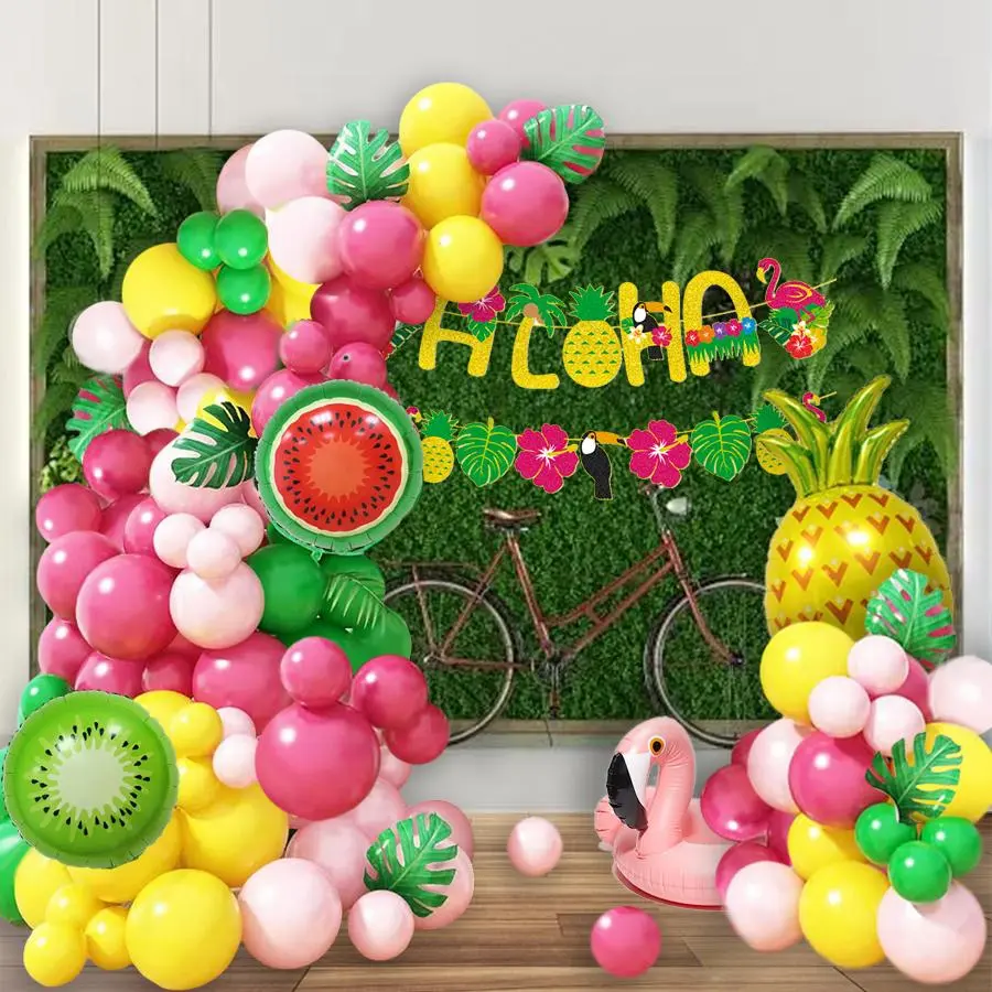 Tropical Fruit Themed Balloon Arch Kit, Colorful Balloon Garland Set, Summer Fruit Balloon Arch Kit for Birthday Party Decoration, Vibrant Theme, Leaf, Birthday Decorations, Balloons Arch Garland, Latex Balloons
