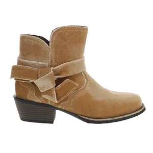 Justin Boots Womens Elana Velvet 6 Inch Square Toe  Casual Boots Ankle Low Heel 1-2" - Brown