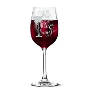 The Best Wines Are The ones We Drink With Friends 12 oz Tempered Wine Glass Professional Engraved Premium Finish USA Designed