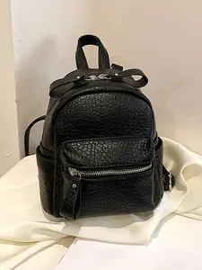 Fashionable and compact portable backpack, trendy backpack, classic lychee leather backpack, small and exquisite mini backpack, double zipper pockets, simple body, versatile, large capacity, fashionable commuter small backpack