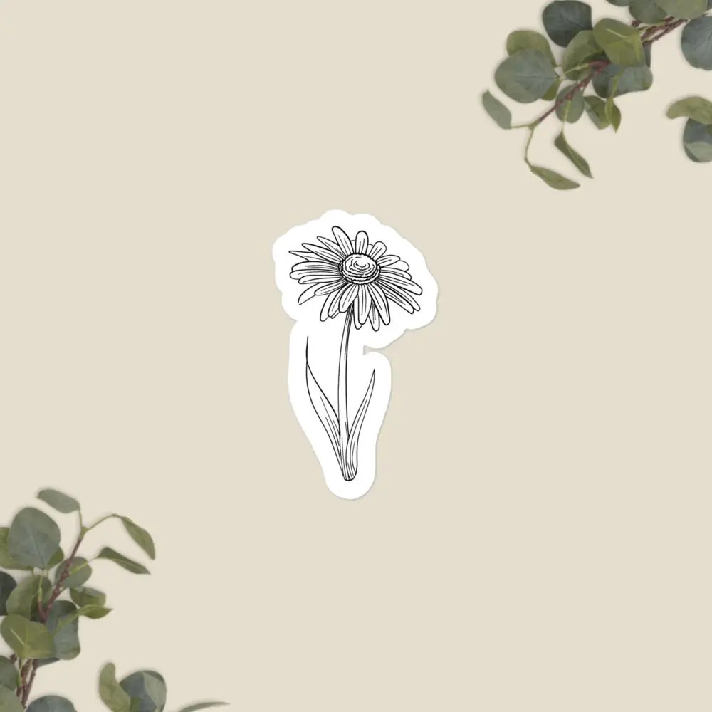 April Birth Flower Daisy Decal, Minimal Line Drawing Office Label Sticker for Computers & Office Stationery Supplies, Minimal Art
