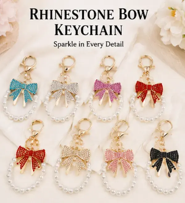 Luxury Rhinestone Bow-Knot Key Charm, Sturdy Alloy Metal Snap Ring, Women’s Fashion Bag Decoration & Car Keychain, Ideal Birthday Holiday Gift for Young Girls