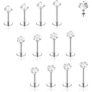 18G/16G Surgical Steel Internal Thread CZ Stud Piercing  for Tragus/Nose/Helix/Conch/Medusa/Lip/Labret - Helix Tragus Cartilage Earring for Women Men 16 count