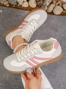 Women's Light Blue Colorblock German Trainer Shoes, Fresh Vintage Style, All-Season Casual Sneakers, Sports Shoes, Easy Match for Streetwear/commute