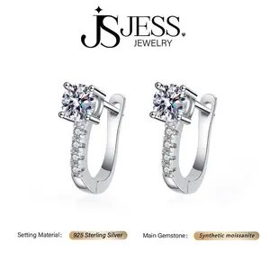 Unisex 0.5 ct + 0.5 ct synthetic moissanite U-Shaped Stud Earrings, S925 Sterling Silver, D Color VVS, Push-Back Setting, for Women and Men