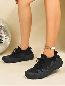 New Trendy Knitted Breathable Sports Shoes, Fashionable Street Style Lightweight Breathable Sneakers, Essential for Casual Wear & Outdoor Activities, Athletic Sneaker Footwear
