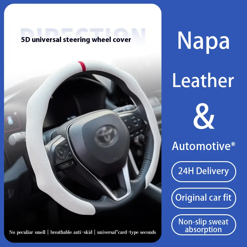 Napa Nappa Leather Centering Mark Steering Wheel Cover Quick Turn Non-Slip Breathable Ultra-Thin Universal Grip Cover for Four Seasons Car Accessories Automotive Car Gifts campingessentials