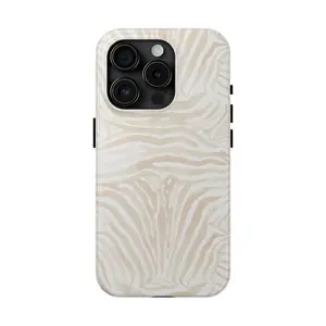 Beige Zebra Print Phone Case - Durable, Anti-Drop, Waterproof, Elegant Abstract Tough Case for iPhone 17 16 15 14 13 12 11 cases