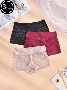 Women's High Elastic Lace Triangle High Waist Panties Set, High Waisted Panties, High Waist Briefs, Soft Fit Panty, Soft Skin-Friendly Fabric, Comfortable All-Season Underwear, 3-Piece Multi-Color Pack