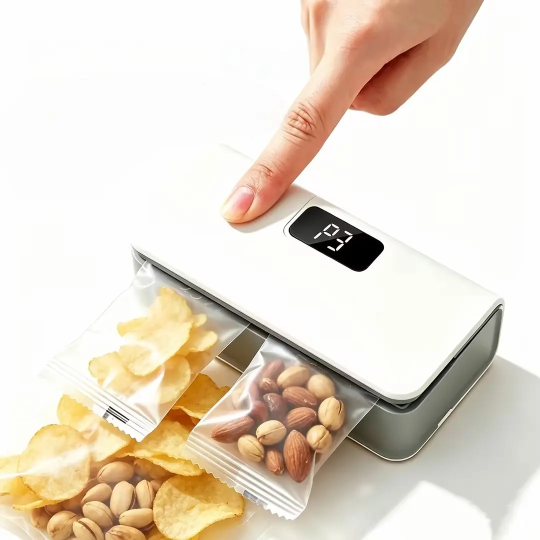 Mini Bag Sealer With Cutter USB Rechargeable Portable Heat Sealer For Snack Bags Food Storage Coffee Chips Pet Food 2 In 1 Compact Plastic Bag Sealing Machine Magnetic Kitchen Gadget For Travel Camping Home Use.