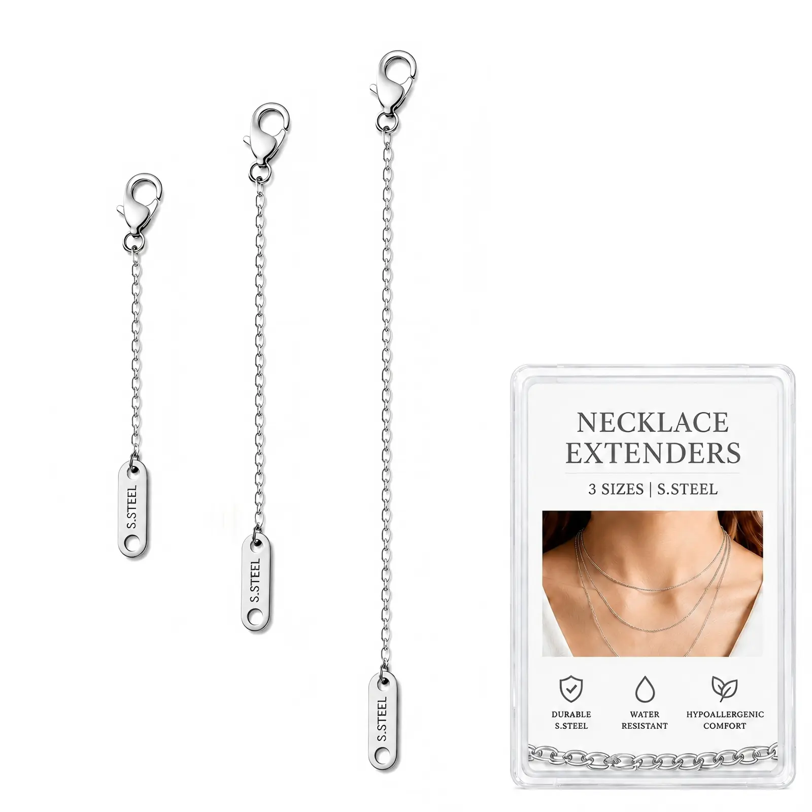 Silver Necklace Extenders for Women, Adjustable Chain Extender Set for Necklace Bracelet Anklet, 3 Pieces 2" 4" 6" Jewelry Chain Extenders