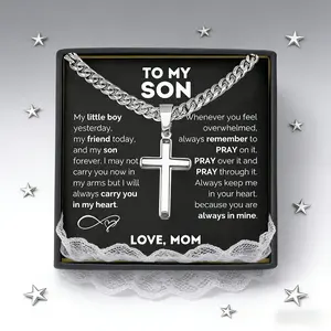 Unisex Stainless Steel "To My Son" Cross Pendant Necklace, Complete with Gift Box, Meaningful Birthday or Christmas Present for Sons (Necklaces for Winter Gifting)