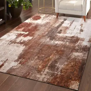 Living Room Rug, 4x6 Rug Modern Abstract Washable Rugs Brown Foldable Faux Wool Vintage Carpets, Non Slip Rug for Bedroom, Dining Room, College Dorm, Kids Playroom, Home Office