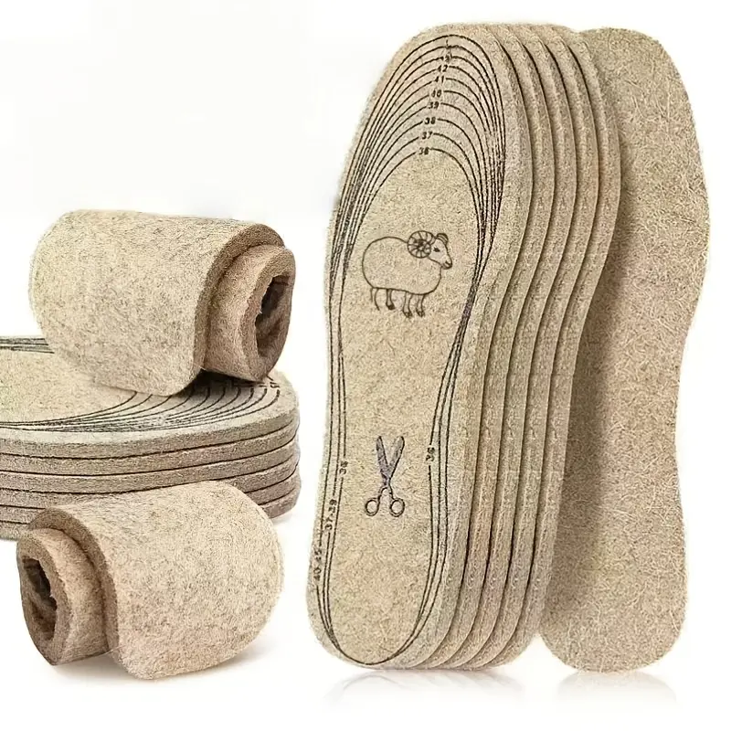 A Set of Thick Felt Insoles Provide Warmth And Cushioning, Are Designed to Relieve Stress, And Can Be Cut to Fit Various Types of Shoes