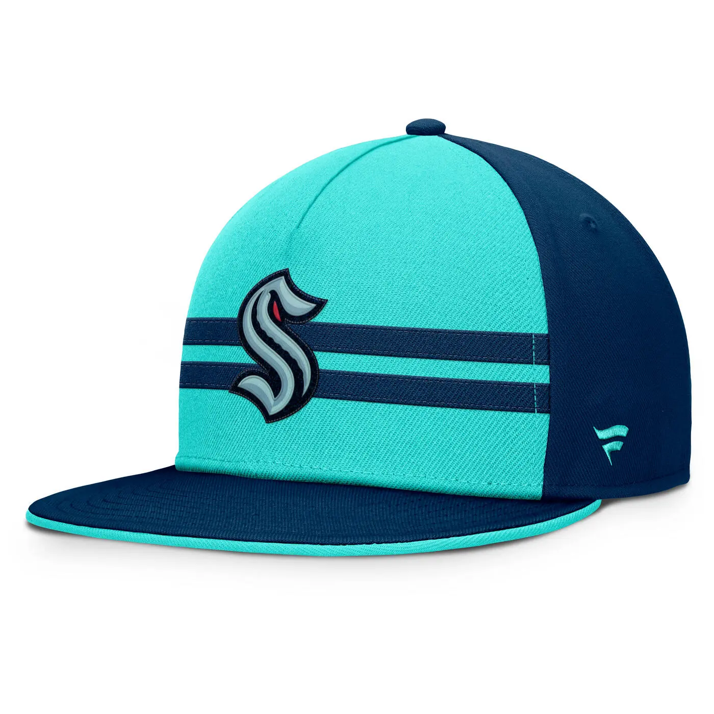 Fanatics Seattle Kraken Hip Check Flat Brim Snapback Hat - Ice Blue & Navy Blue Adjustable Snapback Cap with Embroidered Logo