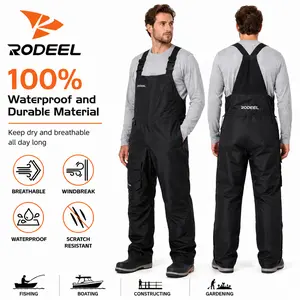【RODEEL】724 Premium Waterproof Bib Overalls Men Tactical Workwear with Adjustable Suspenders and Multiple Pockets Relaxed Rain Pants Rainwear for Outdoor Fishing Boating Car Washing Construction Roofing Framing Landscaping Gardening Menswear