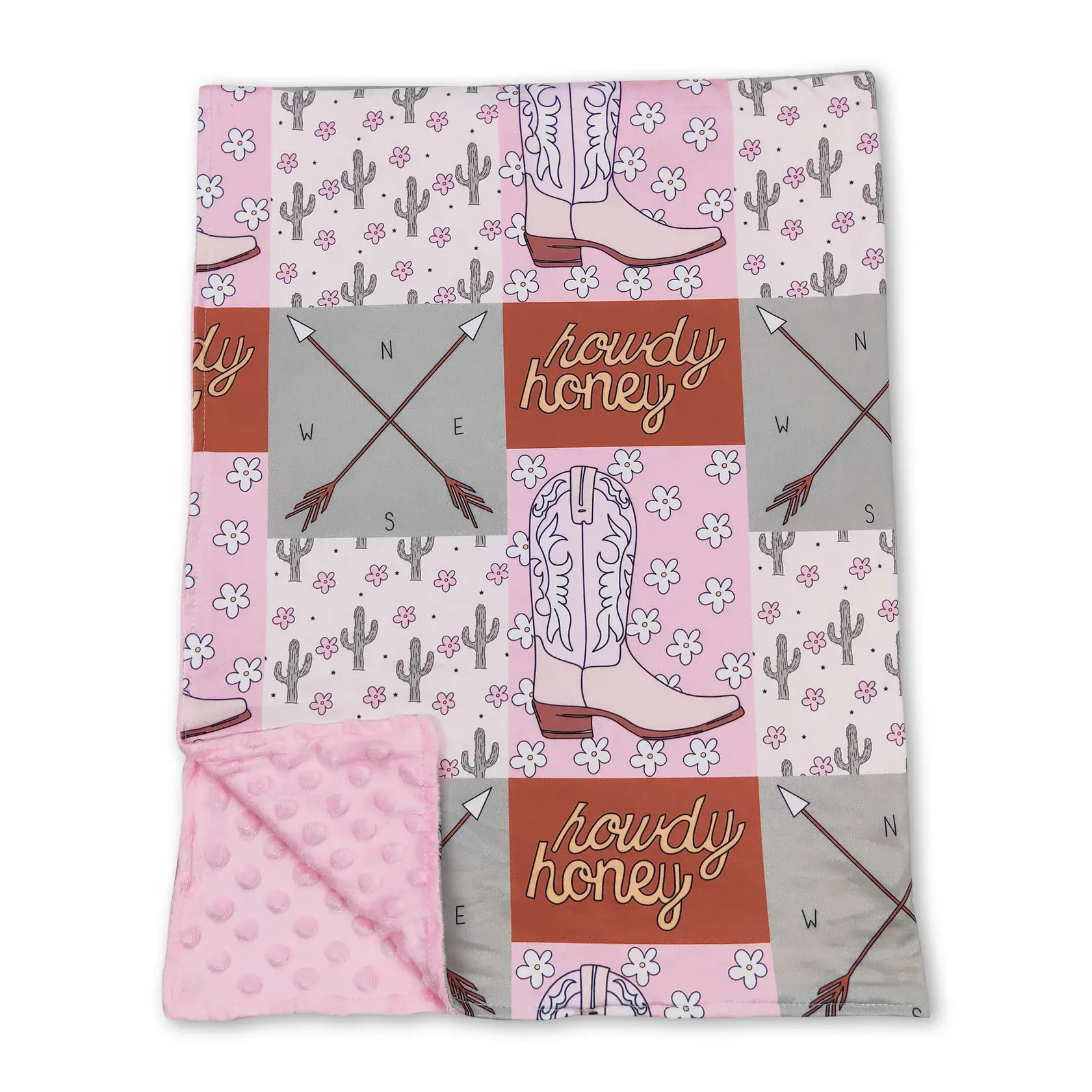 Kids' Pink Cactus Pattern Minky Print Blanket, Toddler Blanket for Children's Bedding