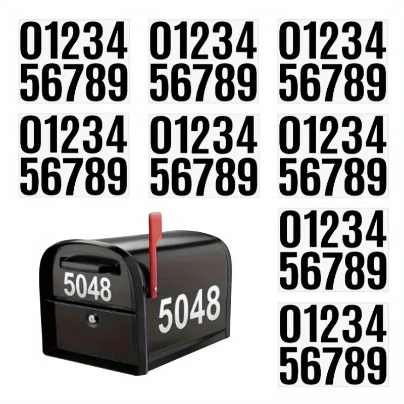 Classical 8-Sheet 4-in Self-Adhesive 0-9 Vinyl Labels, Black Waterproof Simple Font Digital Signs for Mailboxes, Automotive Use, Fit for Most Surfaces, 4 Inch