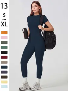 Women's Sportswear Set, Slim-Fit Round Neck Short Sleeves & High-Waisted Yoga Pants, Ideal for Gym Running Outdoor Activities