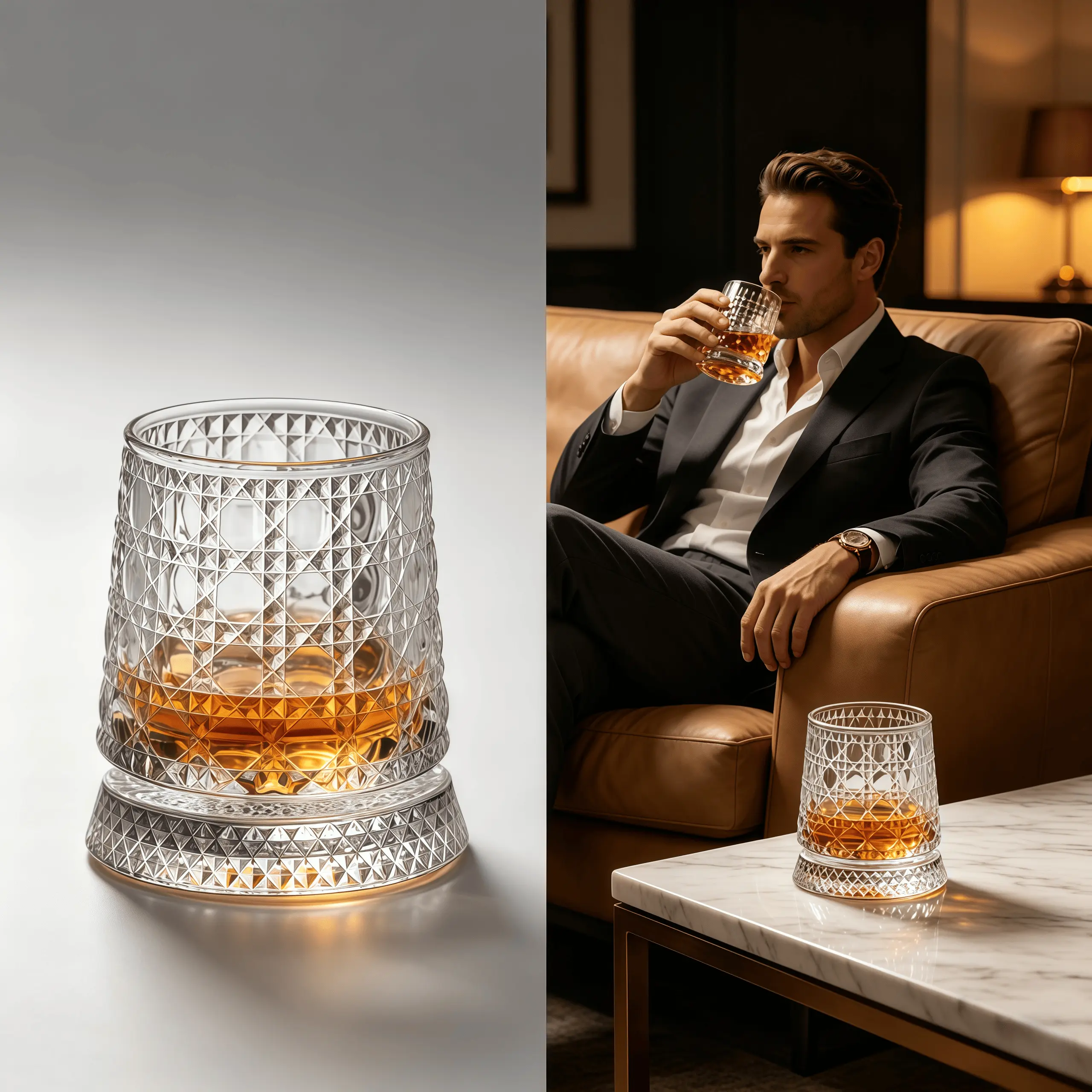 Crystal Whisky Rotating Glass Cup - 360° Spinning Crystal Glass Cups with Geometric Pattern, Durable Home Party Supply for Adults, Business Gift & Stress-Relief Festive Gift for Bourbon Lovers