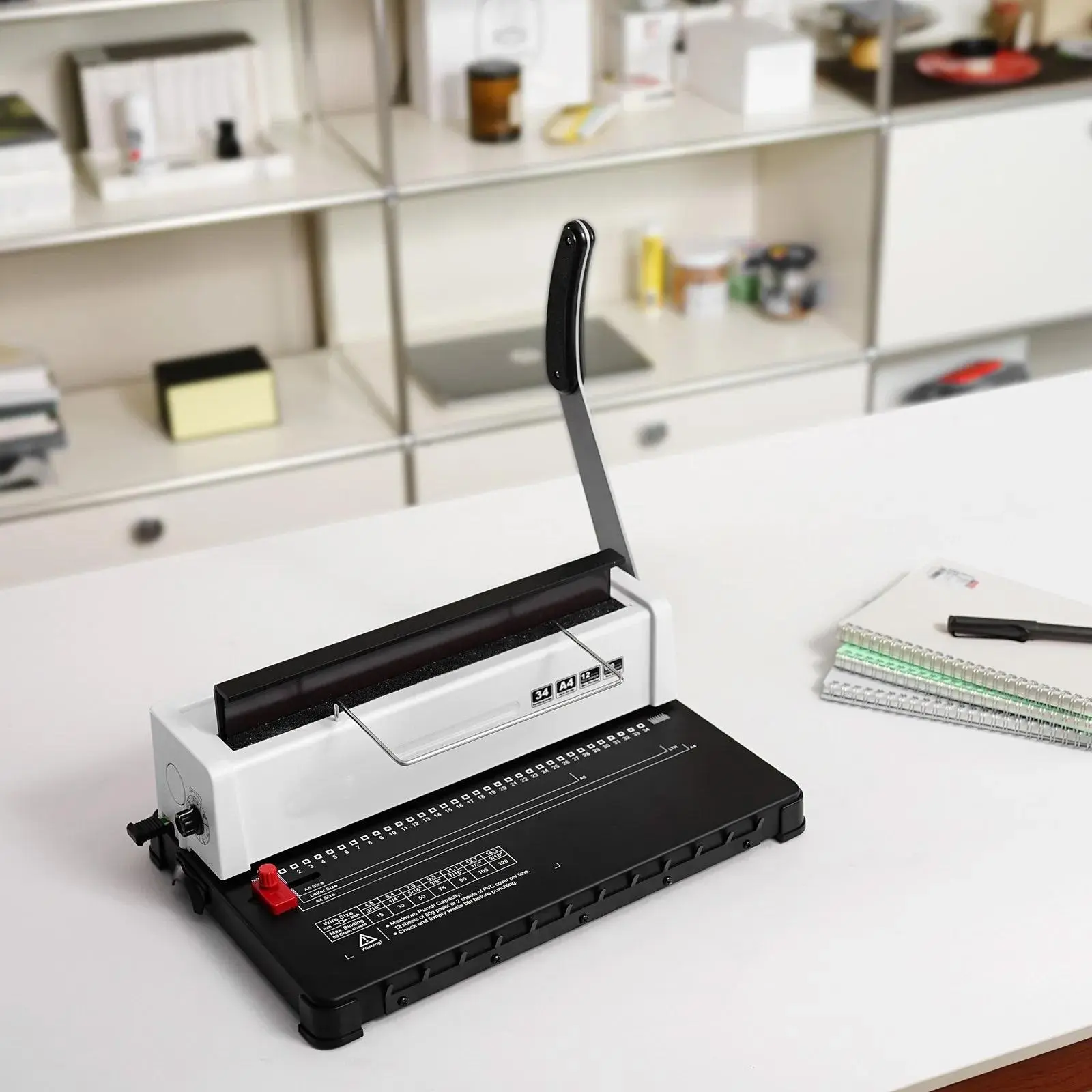 34-Hole Manual Coil Spiral Binding Machine – 120-Sheet Capacity with 100pcs 5/16'' Spines, Adjustable Margin (Fits Letter, A4, A5)