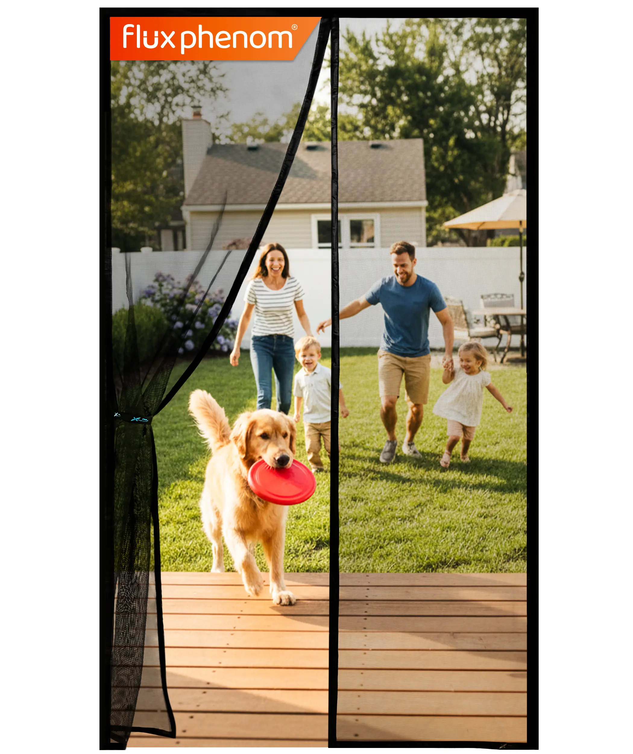Flux Phenom Magnetic Screen Door – Automatic Close, Keeps Bugs Out, Pet & Kid Friendly, 38x82