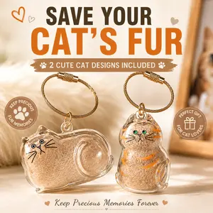 2PCS Pet Memorial Keepsake Keychain Set for Dog & Cat Hair, Pet Remembrance Charm, Pet Loss Memory Gift