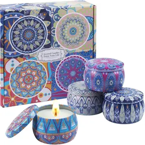 Scented Candles Gift Set for Women - 4 Pack Aromatherapy Candles with 8% Essential Oils, 120H Burn Time, Stress Relief & Relaxation, Soothing, Perfect for Spring, Wedding, Party, Birthday, Women