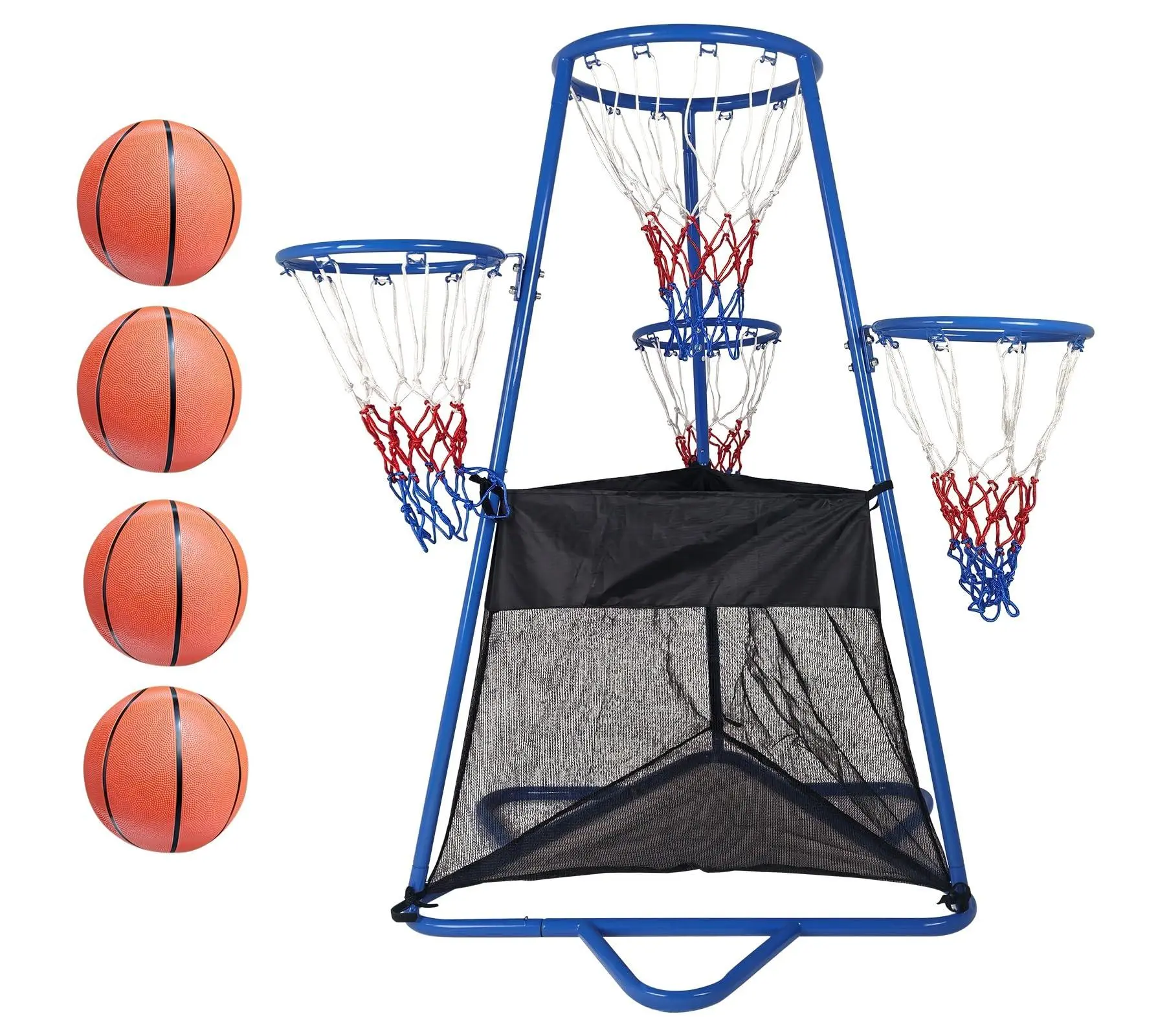 Gaomon 4-Hoop Portable Basketball Set for Kids 3-8, Indoor & Outdoor Goals with 4 Balls & Air Pump, Toddler Preschool Sports Playset for Backyard & Home, Outdoor Kids Stuff, Built-In Storage Net, 4 Heights