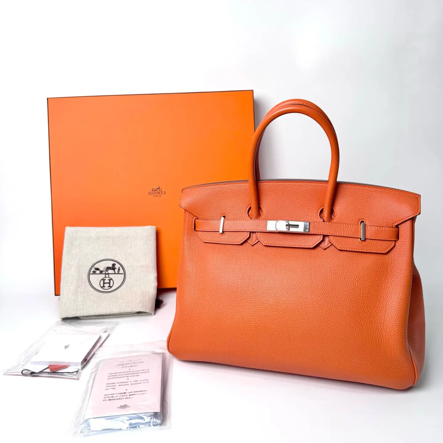 Pre-owned HERMÈS Birkin 35, Orange H Togo Leather, Silver Hardware Handbag, 2009, Approx. 35cm Base Length, Serial No. N23511780
