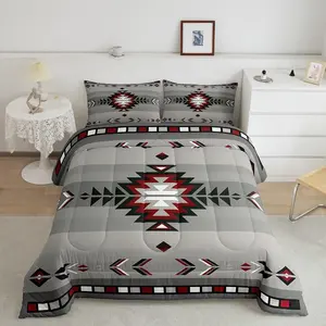 Luxury Southwest Native Art Bedroom Bedding Set - 2-Piece Multi-Size Decorative Bedding Set with Southwestern Geometric Shapes, Soft Tribal Vintage Grey Breathable Duvet