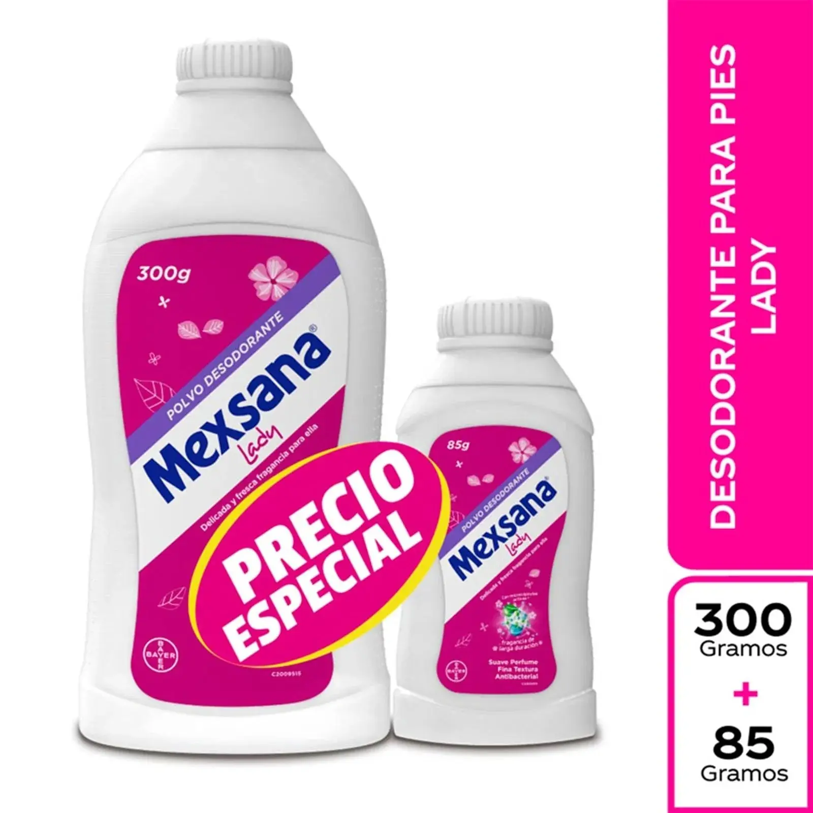 Talco Desodorante Mexsana Mujer – 385g (13.58 oz) – Antibacterial Deodorant Powder for Women
