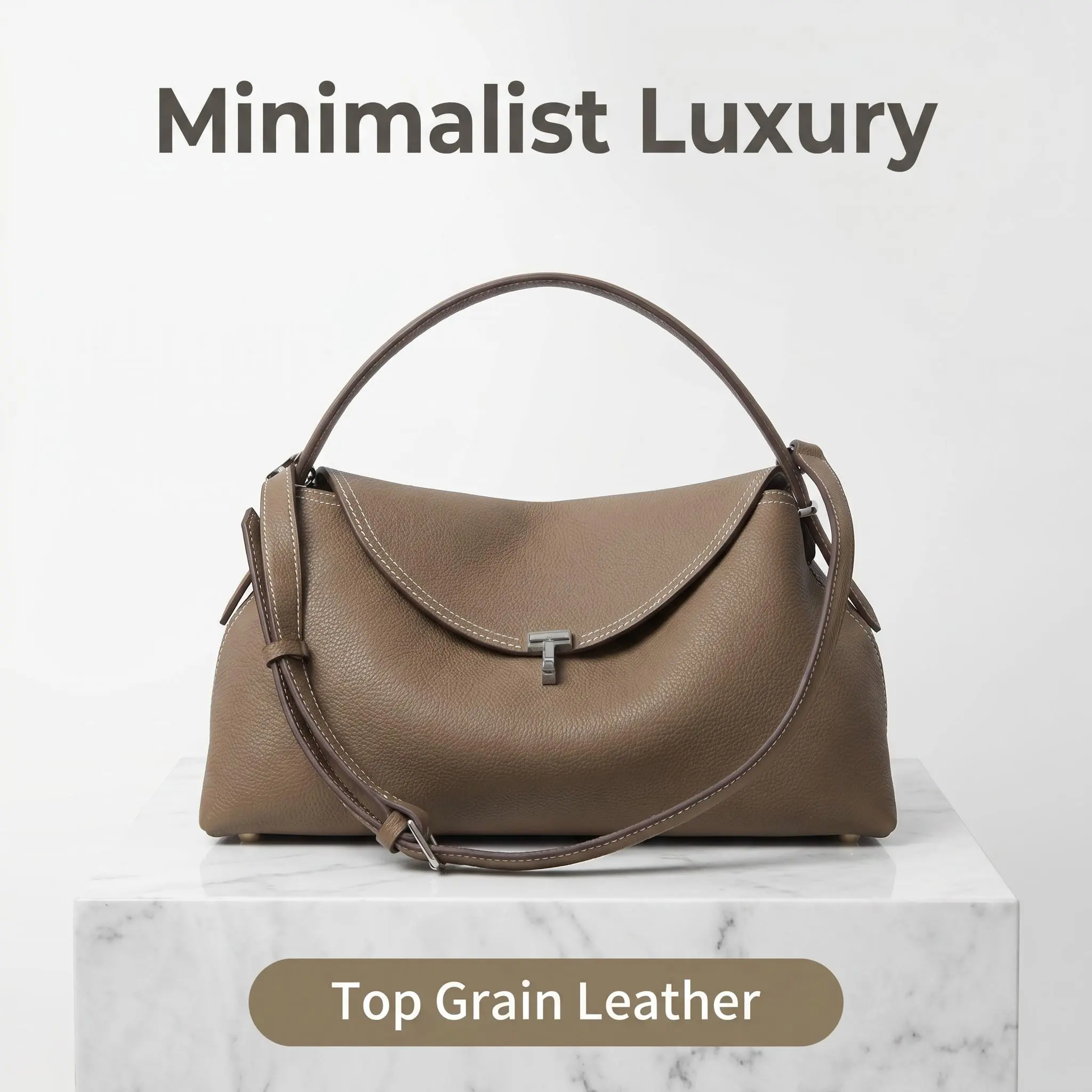 Women's TOTEME Italian-Made 2026 New Lightweight Single-Shoulder Bag, Soft Commuter Tote with Adjustable Shoulder Strap, Detachable Waist Belt, Cotton Lining