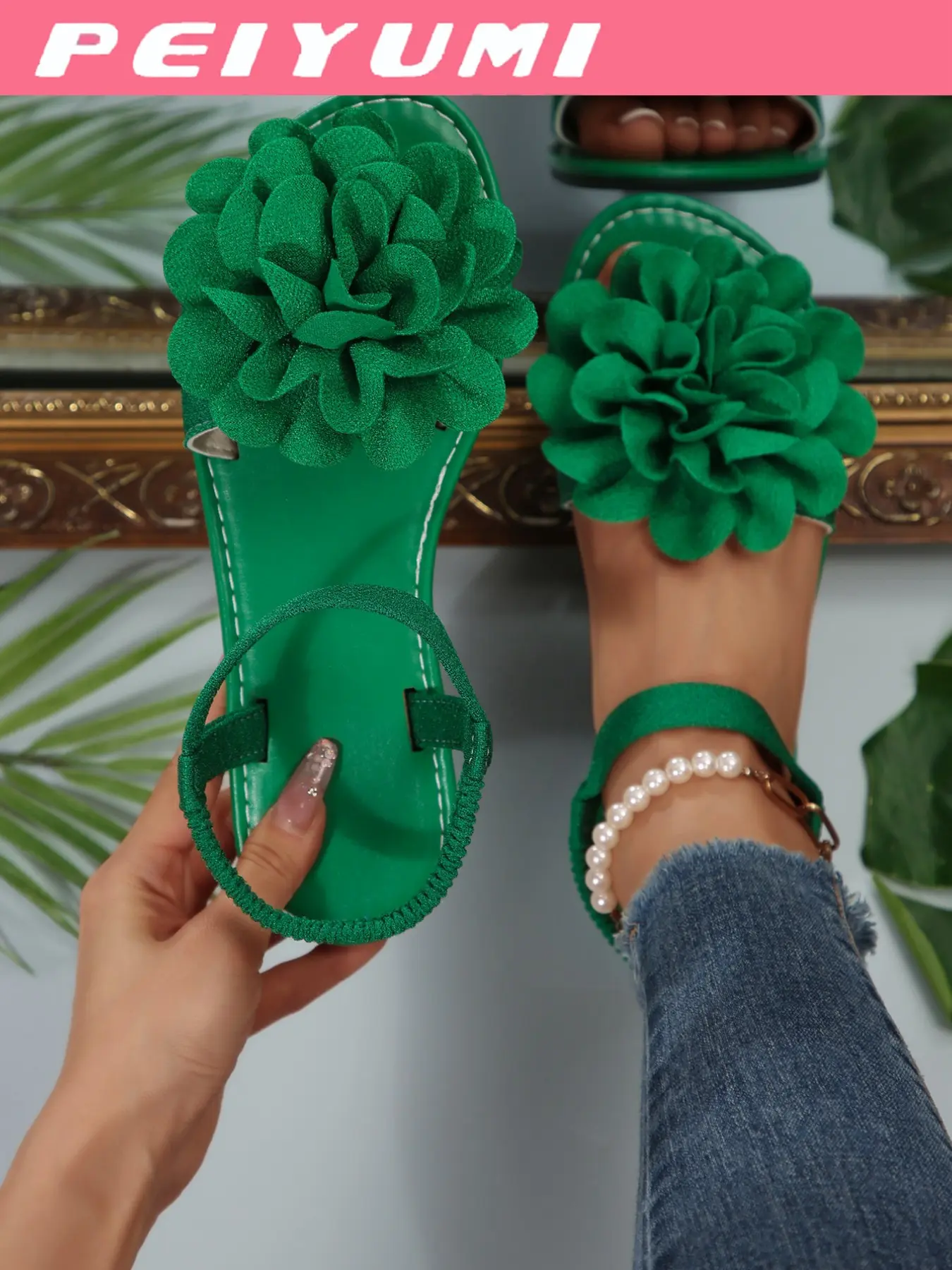 Women's Flower Sandals, Comfortable Backless Flats Sandals for Summer, Versatile Fashionable Casual Sandals, Daily Fashion Footwear