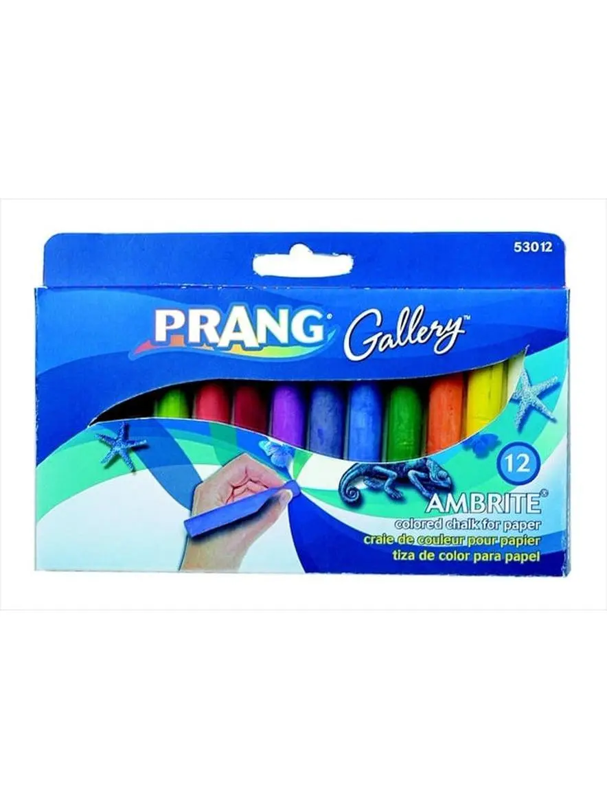 Prang 001317 Ambrite Non-Toxic Assorted Colored Drawing Chalk - Set of 12, White Chalk Included, Tinted When Mixed, Suitable for Use on Paper