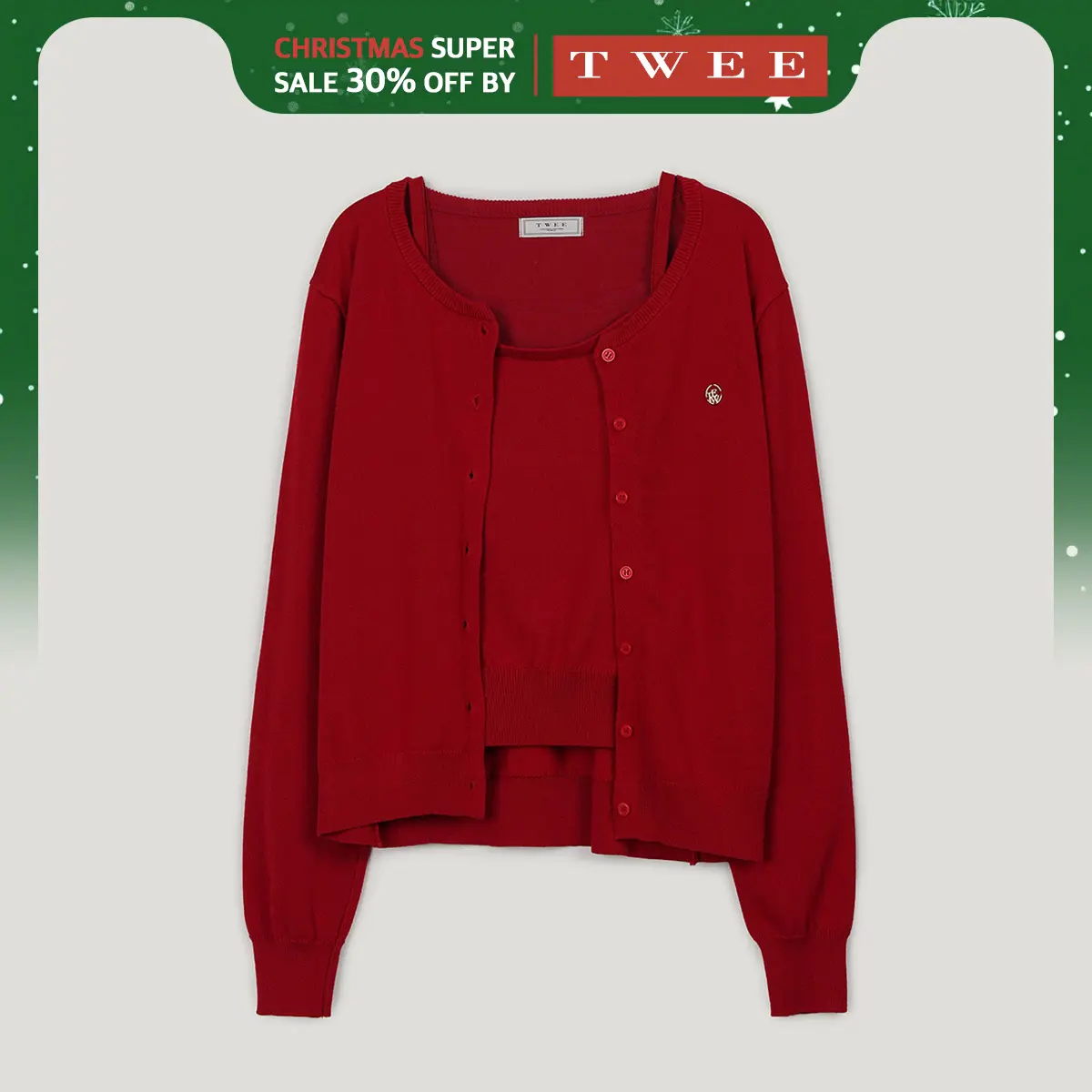 [TWEE] Ringard Knit Sleeveless Top & Cardigan Set