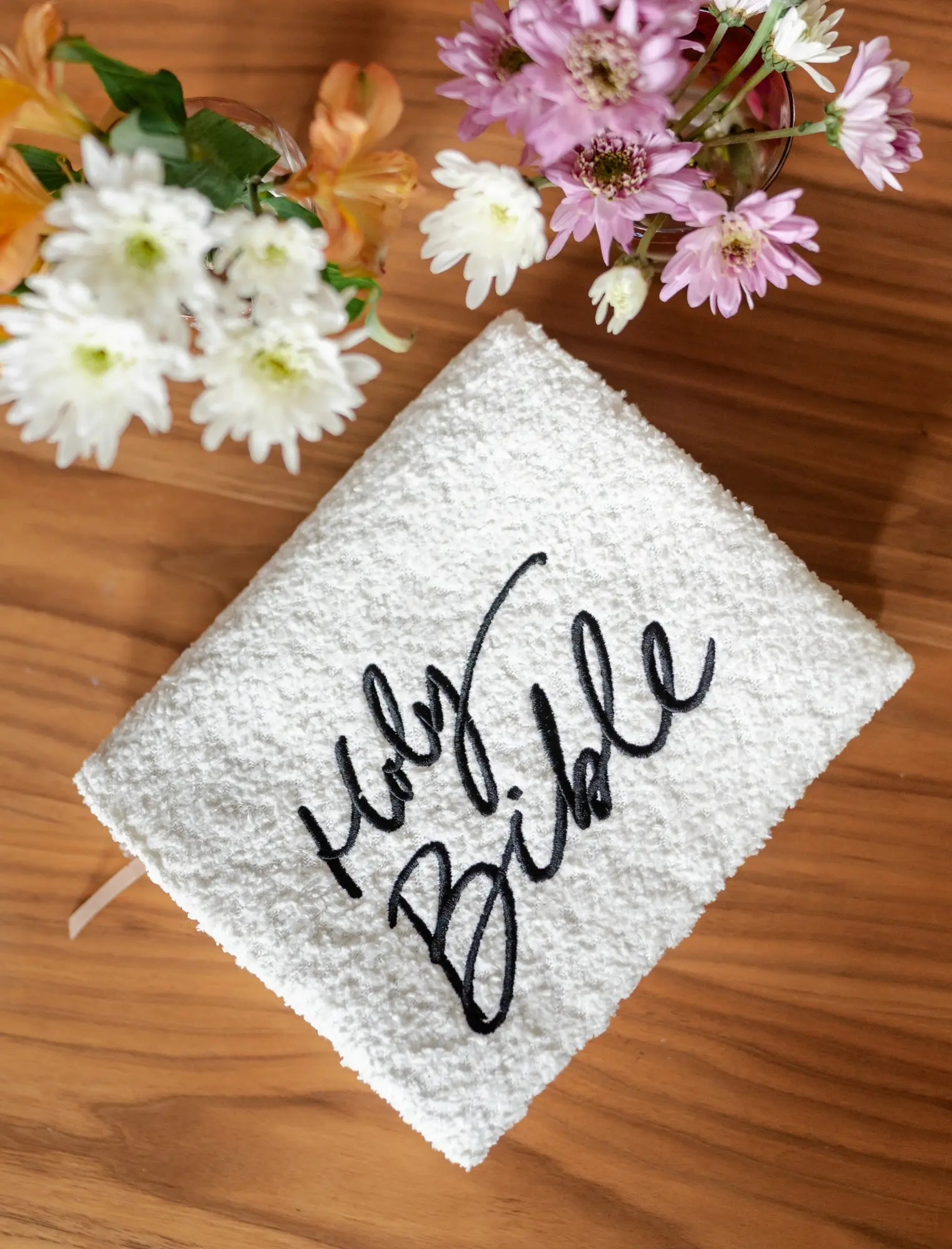 Bible Cover: White embroidered