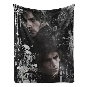 Resident Evil Dark Gothic Leon Flannel Blanket Gothic Horror Gaming Throw with Leon S. Kennedy Dark Art Collage – Ultra-Soft, Cozy, Perfect for RE Fans, Spooky Bedroom Decor, and Gifting to Survival Horror Enthusiasts, Ideal for Year-Round Snuggling.