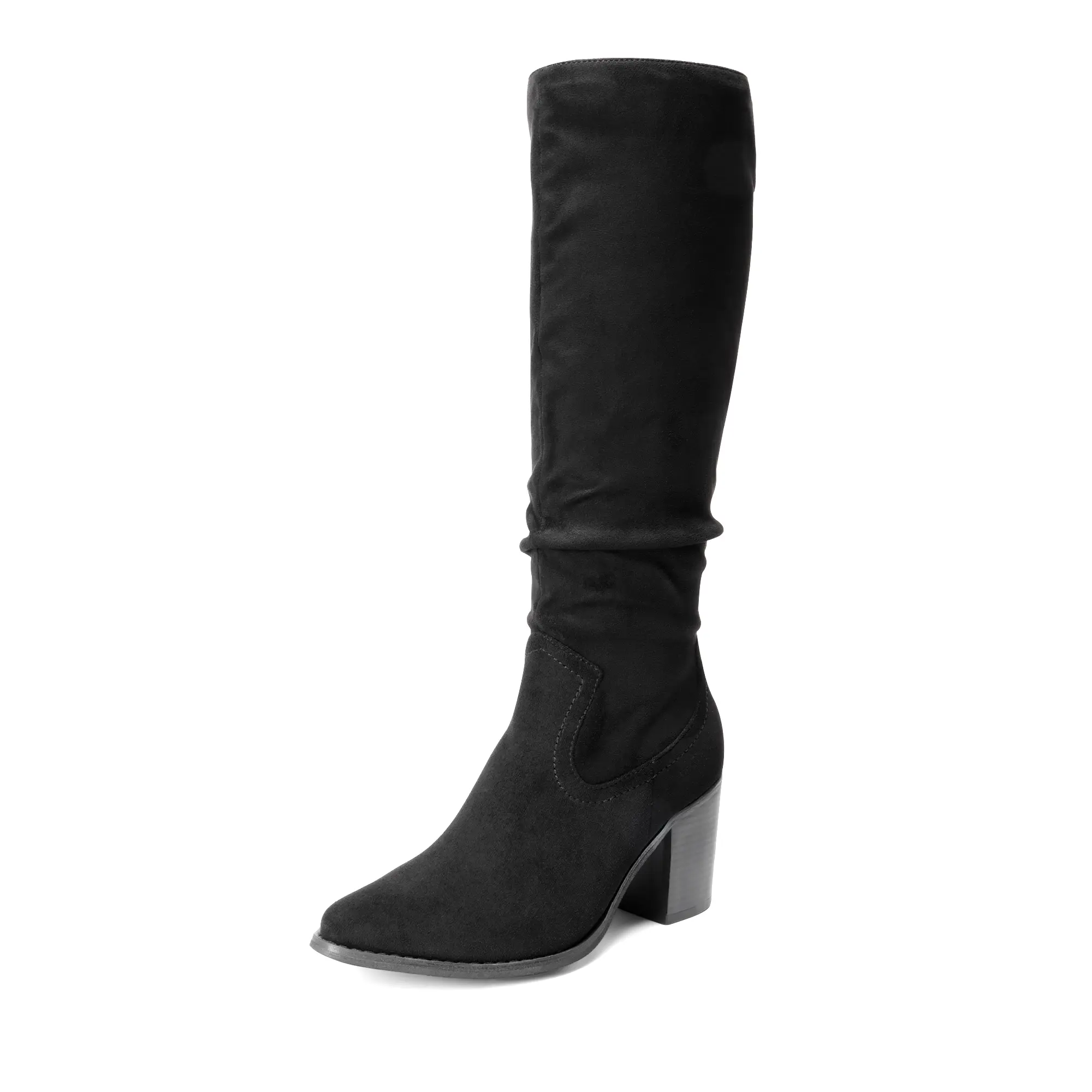 Dream Pairs Women's Slouchy Pointed Toe Suede-Like Knee-High Boots - 3-Inch Chunky Block Heel Feels Grounded, Side Zip Entry, Inside Zipper for Busy Mornings, Luxe Comfortable Shoes, Inside Zipper Speeds Up Busy Mornings