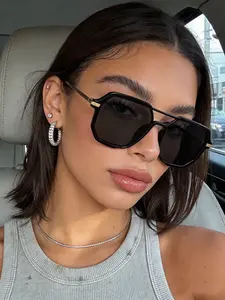 Women's Polygonal Geometric Aviator Sunglasses, Classic Aviator, Decorative Lenses, Casual Versatile Design, Elegant Daily Wear, Perfect for Outdoor Activities